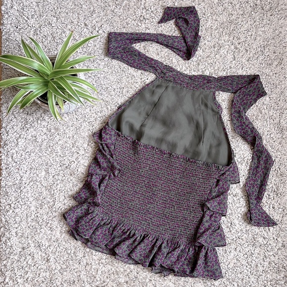 Women's Ruffled Floral Halter Top, Purple/Green, S - Picture 5 of 9
